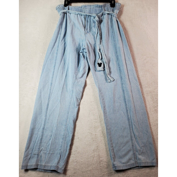Junk Food Mickey Pants Womens Medium Blue Cotton Pleated Straight Leg Drawstring - Picture 1 of 9
